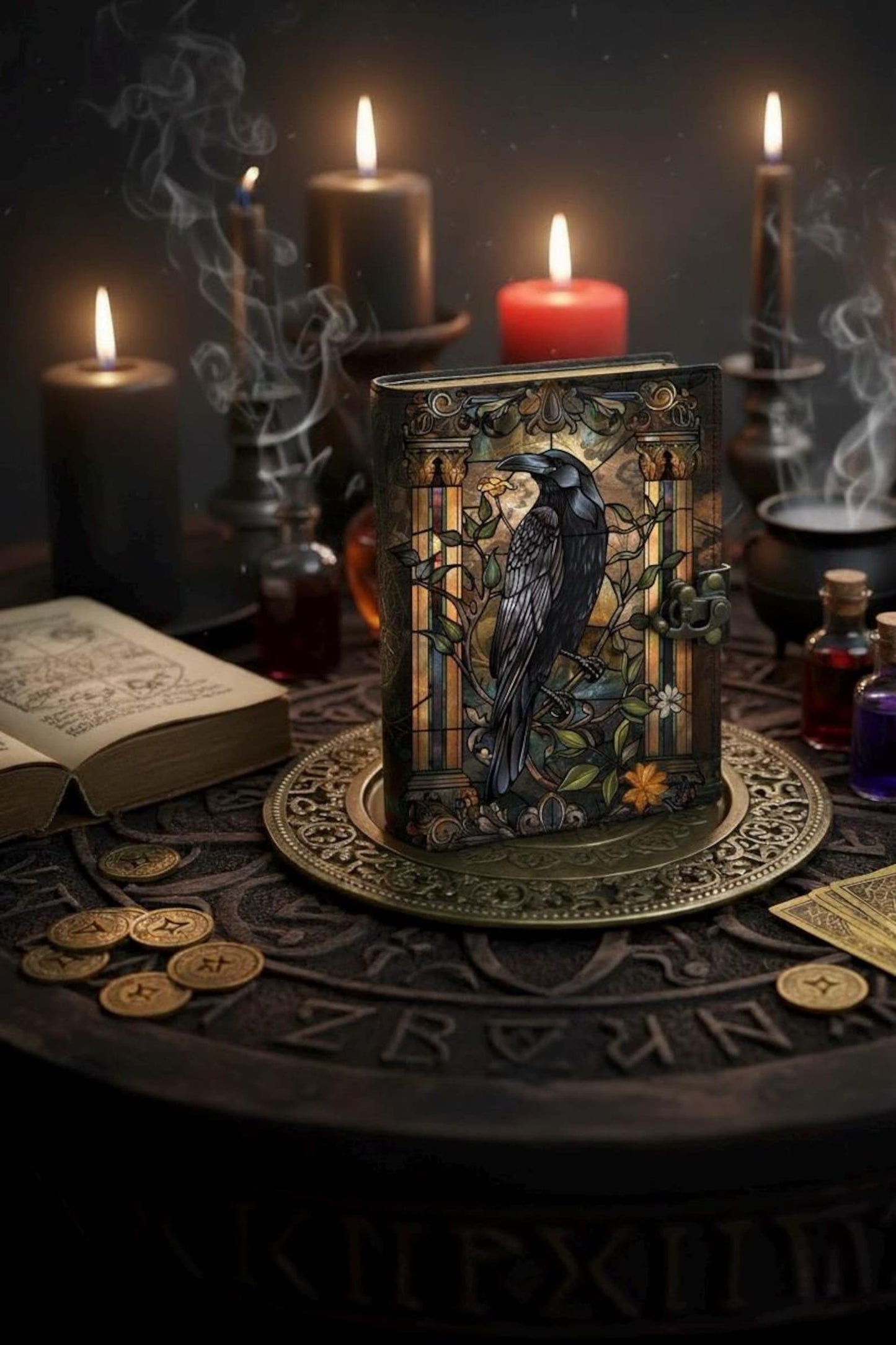 Raven Grimoire Vintage leather journal, Raven Leather Journal, Blank spell book of shadows Halloween Gifts For Him Her