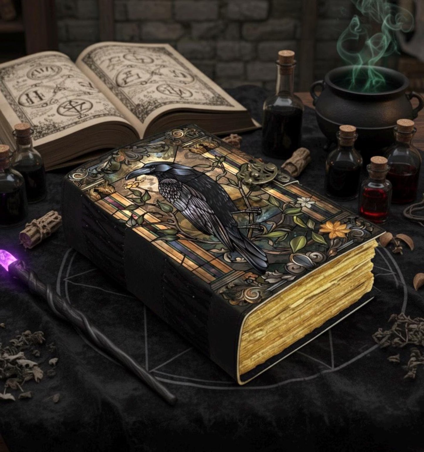 Raven Grimoire Vintage leather journal, Raven Leather Journal, Blank spell book of shadows Halloween Gifts For Him Her