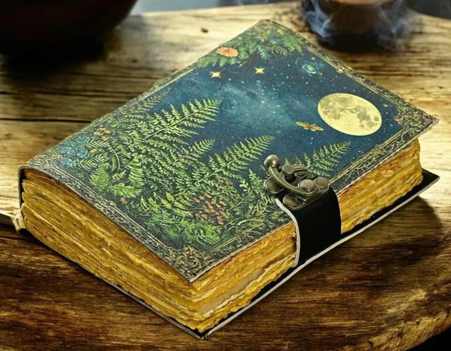 Leather Grimoire Journal, Vintage Tree of Life Book, Antique Deckle Edge Paper