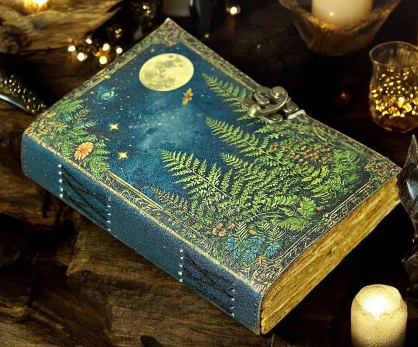 Leather Grimoire Journal, Vintage Tree of Life Book, Antique Deckle Edge Paper