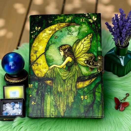 Fairy Leather Grimoire – Handmade Refillable Book of Shadows | Gothic Witchcraft Spell Journal | Wiccan Pagan Fairy Magic Gift
