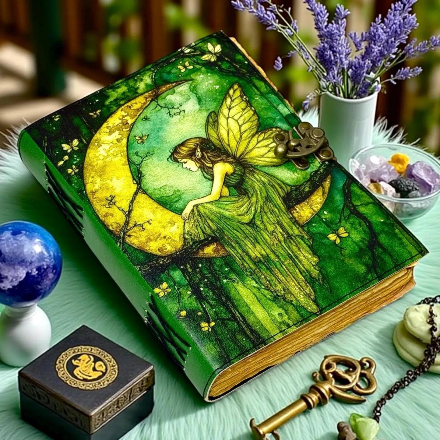 Fairy Leather Grimoire – Handmade Refillable Book of Shadows | Gothic Witchcraft Spell Journal | Wiccan Pagan Fairy Magic Gift