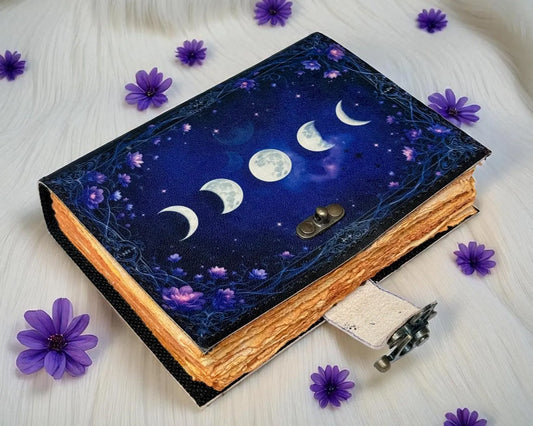 Moon Phase Leather Grimoire: Handmade Book of Shadows Journal