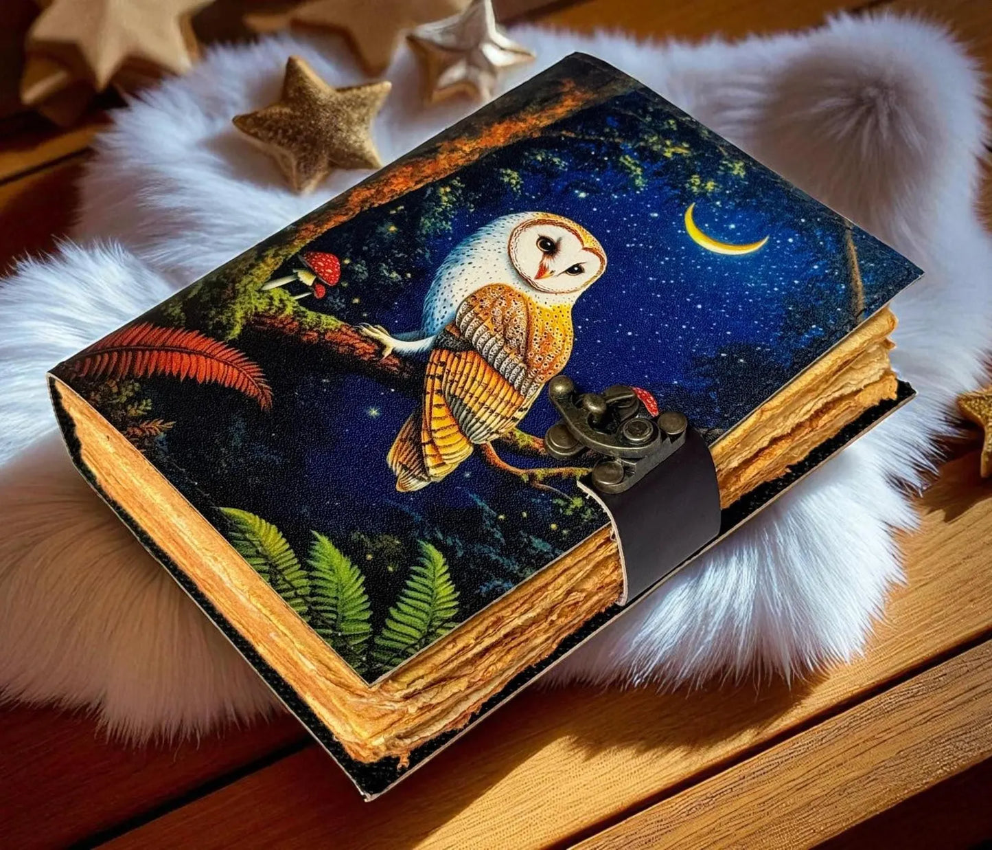 Mystic Owl Leather Journal – Moon Phases Notebook | Vintage Witchy Grimoire |