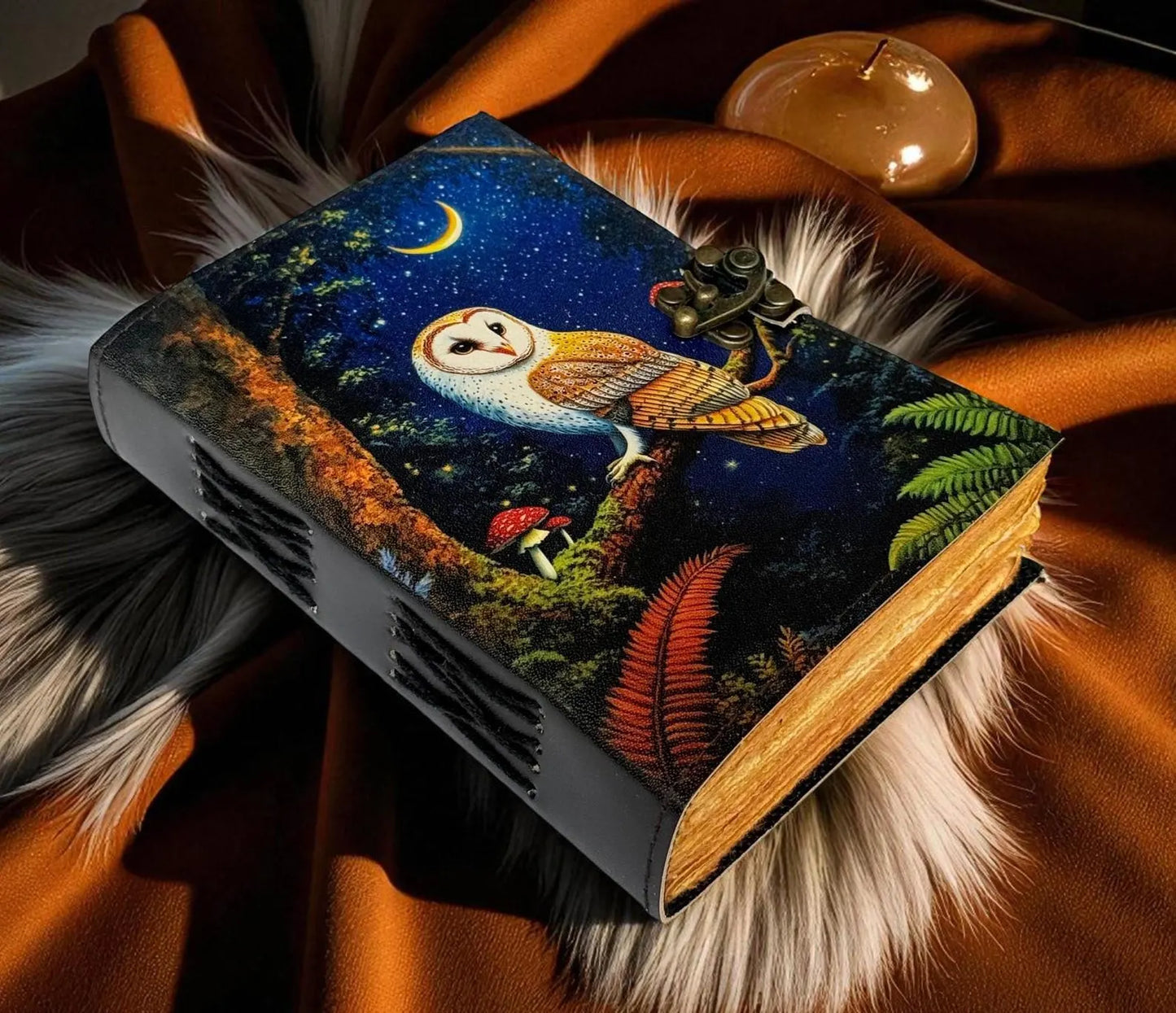 Mystic Owl Leather Journal – Moon Phases Notebook | Vintage Witchy Grimoire |