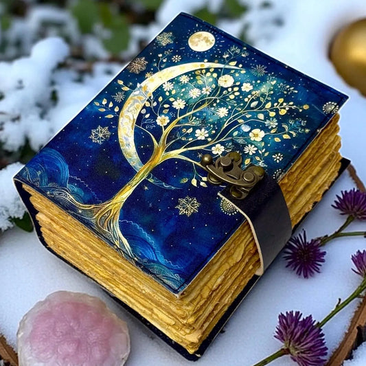 Floral Moon Moth Journal – Celestial Leather Grimoire | Handmade Book of Shadows | Witchy Garden Sketchbook | Full Moon Spell Diary