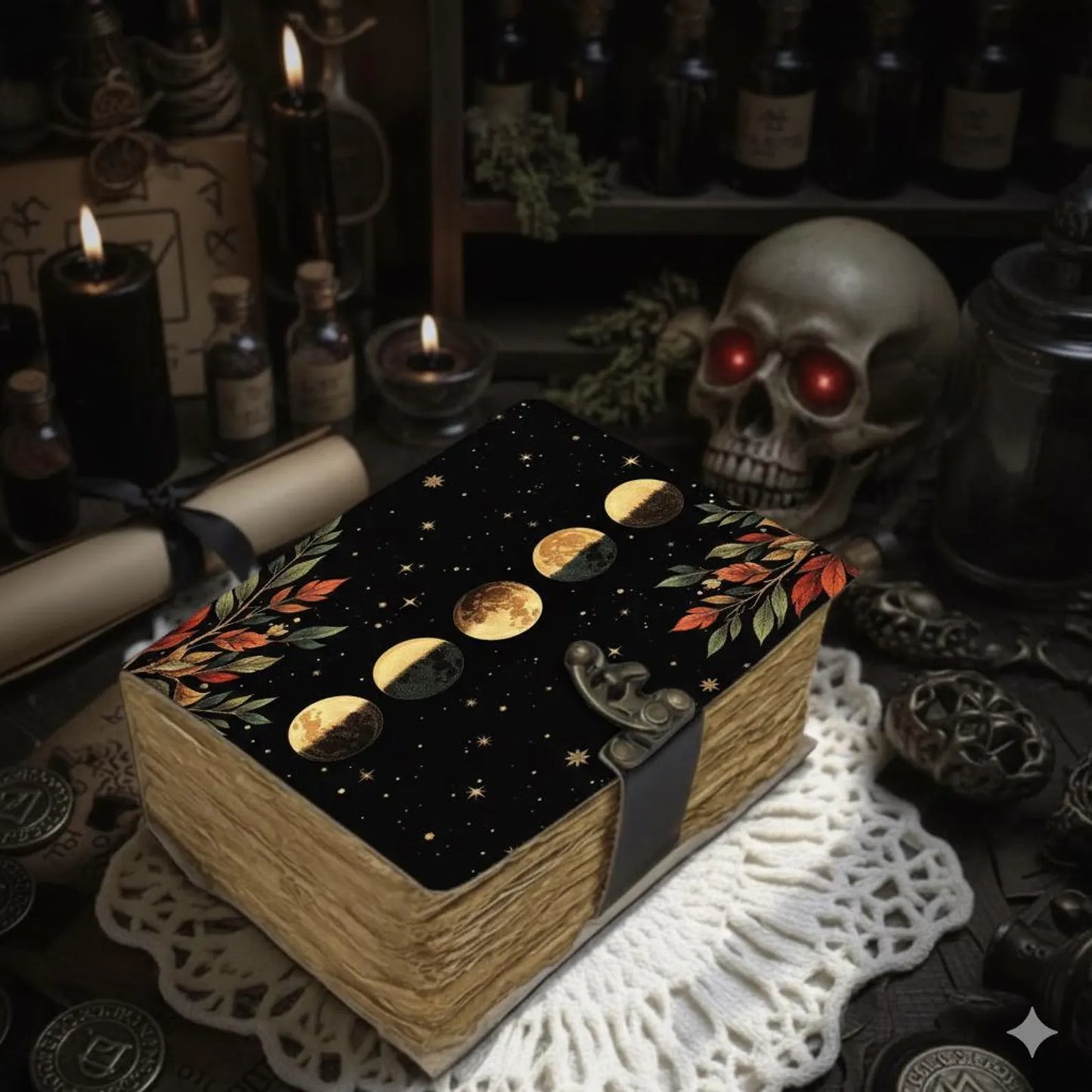 Floral Moon Moth Journal – Celestial Leather Grimoire | Handmade Book of Shadows | Witchy Garden Sketchbook | Full Moon Spell Diary