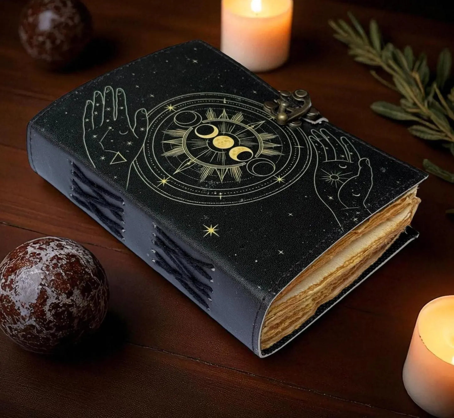 Moon Phase Leather Grimoire Journal: Wiccan Spell Book of Shadows