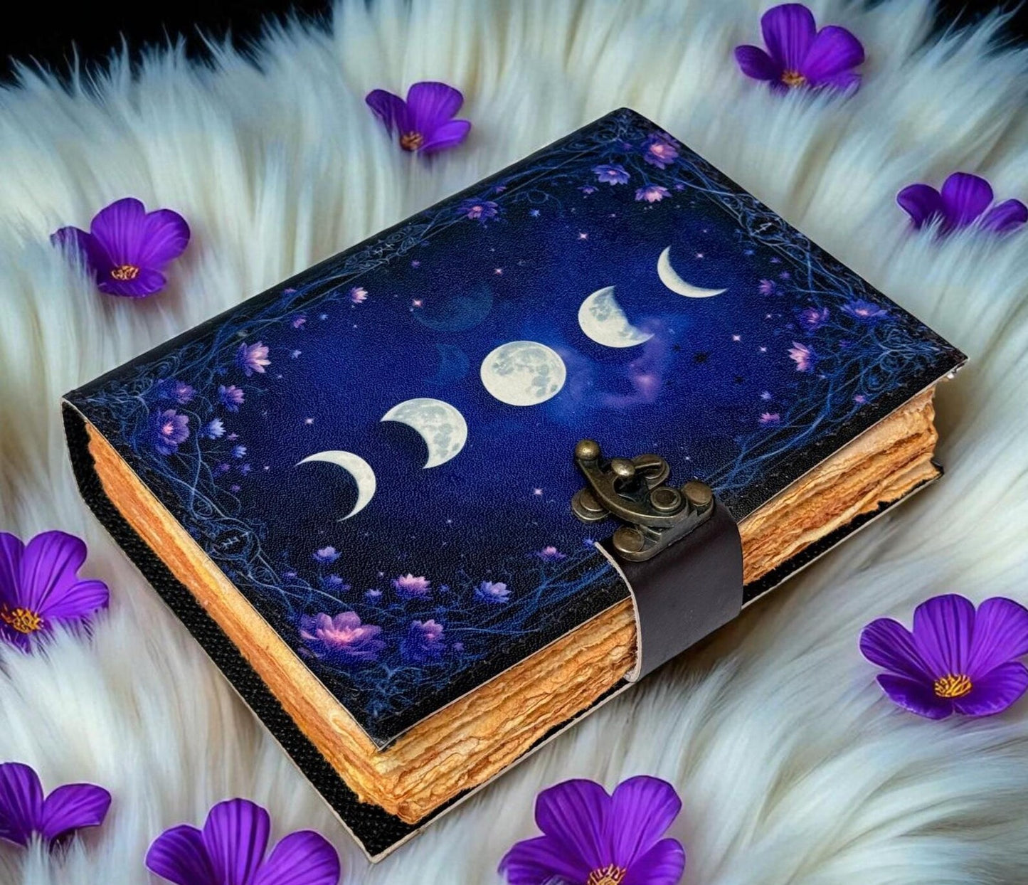 Moon Phase Leather Grimoire: Handmade Book of Shadows Journal