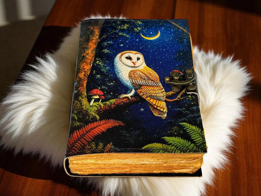 Mystic Owl Leather Journal – Moon Phases Notebook | Vintage Witchy Grimoire |