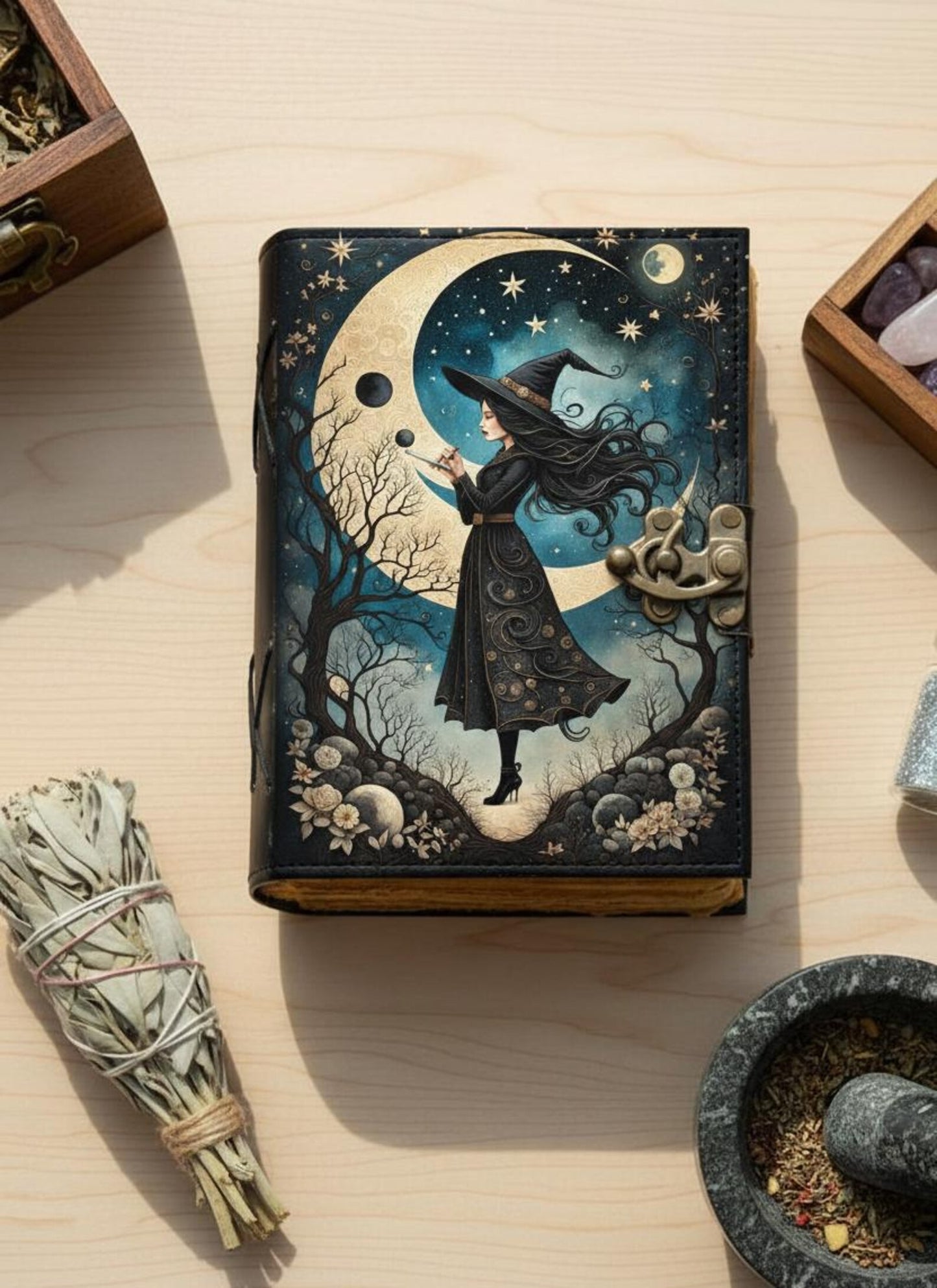 Handmade Fairy Leather Journal: Locked Grimoire, Witchcraft Spellbook