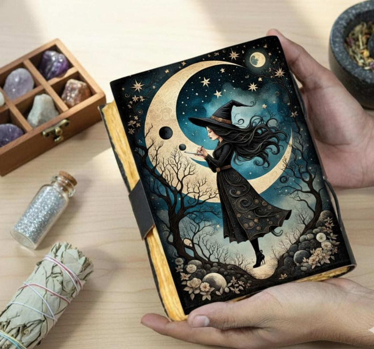 Handmade Fairy Leather Journal: Locked Grimoire, Witchcraft Spellbook