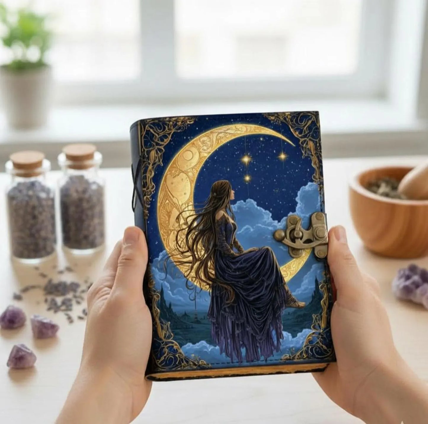 Fairy Leather Grimoire: Refillable Book of Shadows, Witchcraft Spellbook