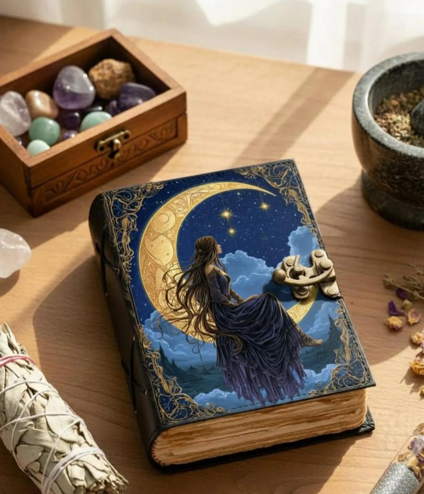 Fairy Leather Grimoire: Refillable Book of Shadows, Witchcraft Spellbook