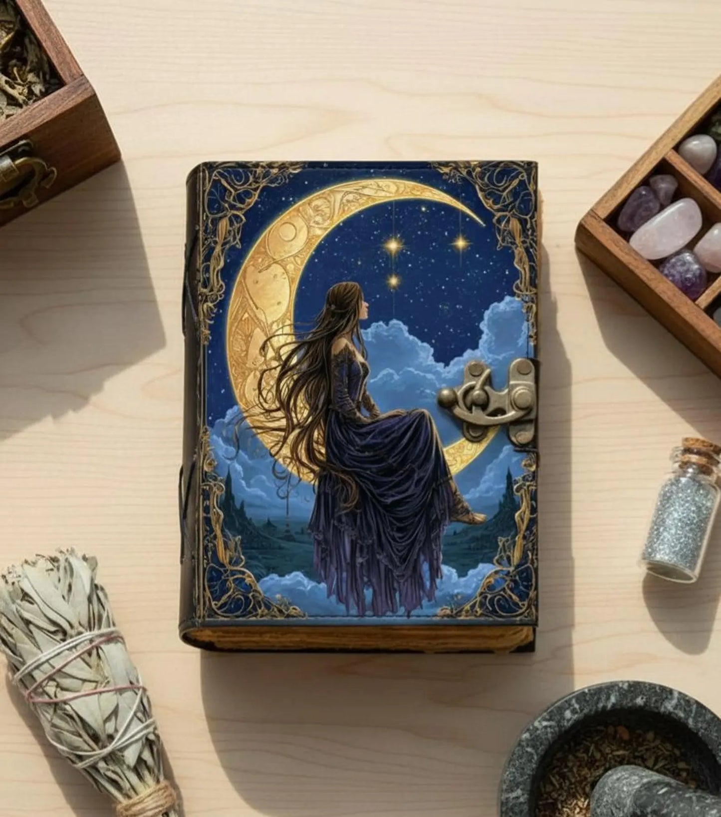 Fairy Leather Grimoire: Refillable Book of Shadows, Witchcraft Spellbook