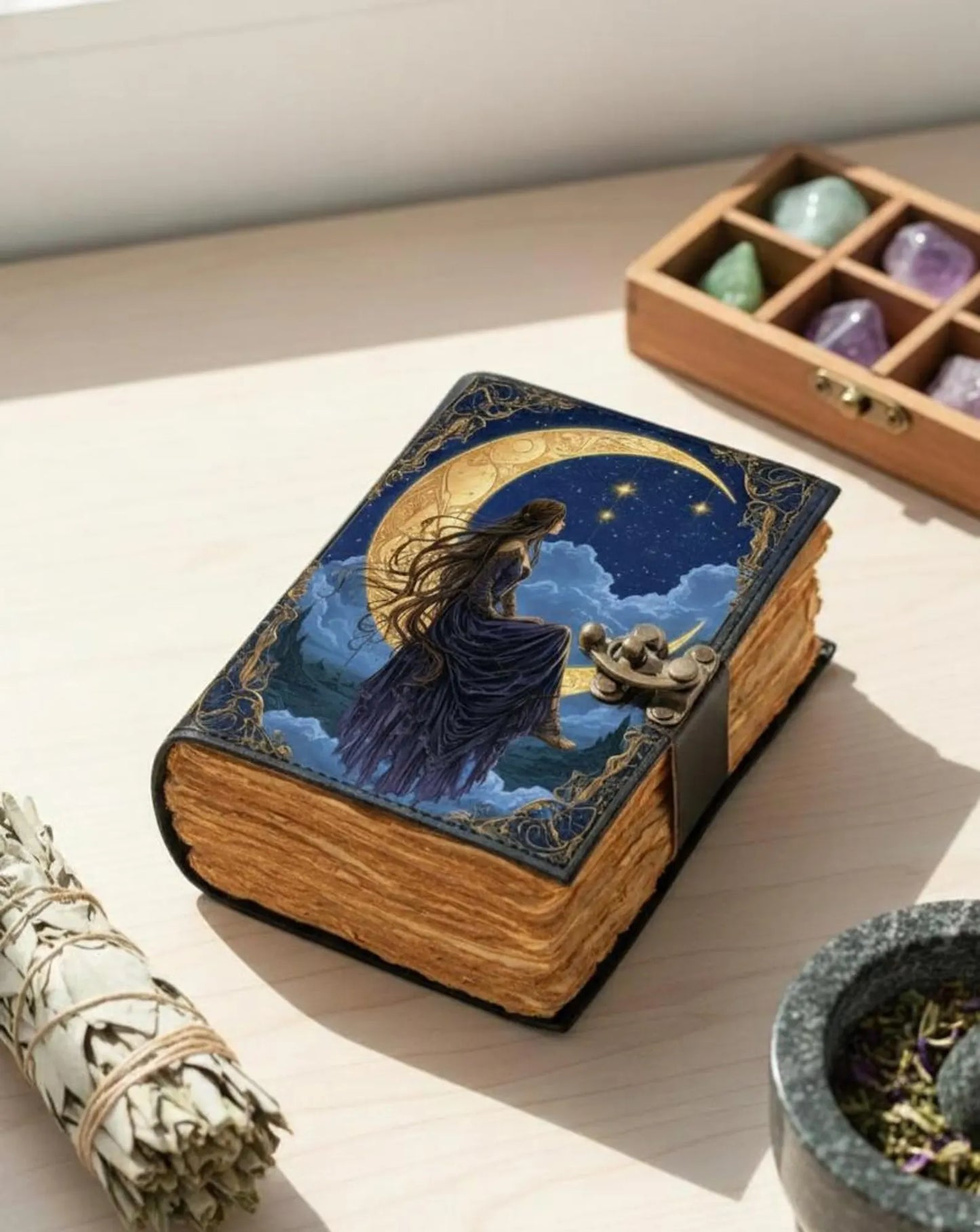 Fairy Leather Grimoire: Refillable Book of Shadows, Witchcraft Spellbook