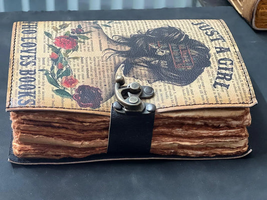 Just a Girl Who Loves Books – UV Print Leather Journal with Deckle Edge Paper (5x7), Christmas Gift For Women, perfect gift for women