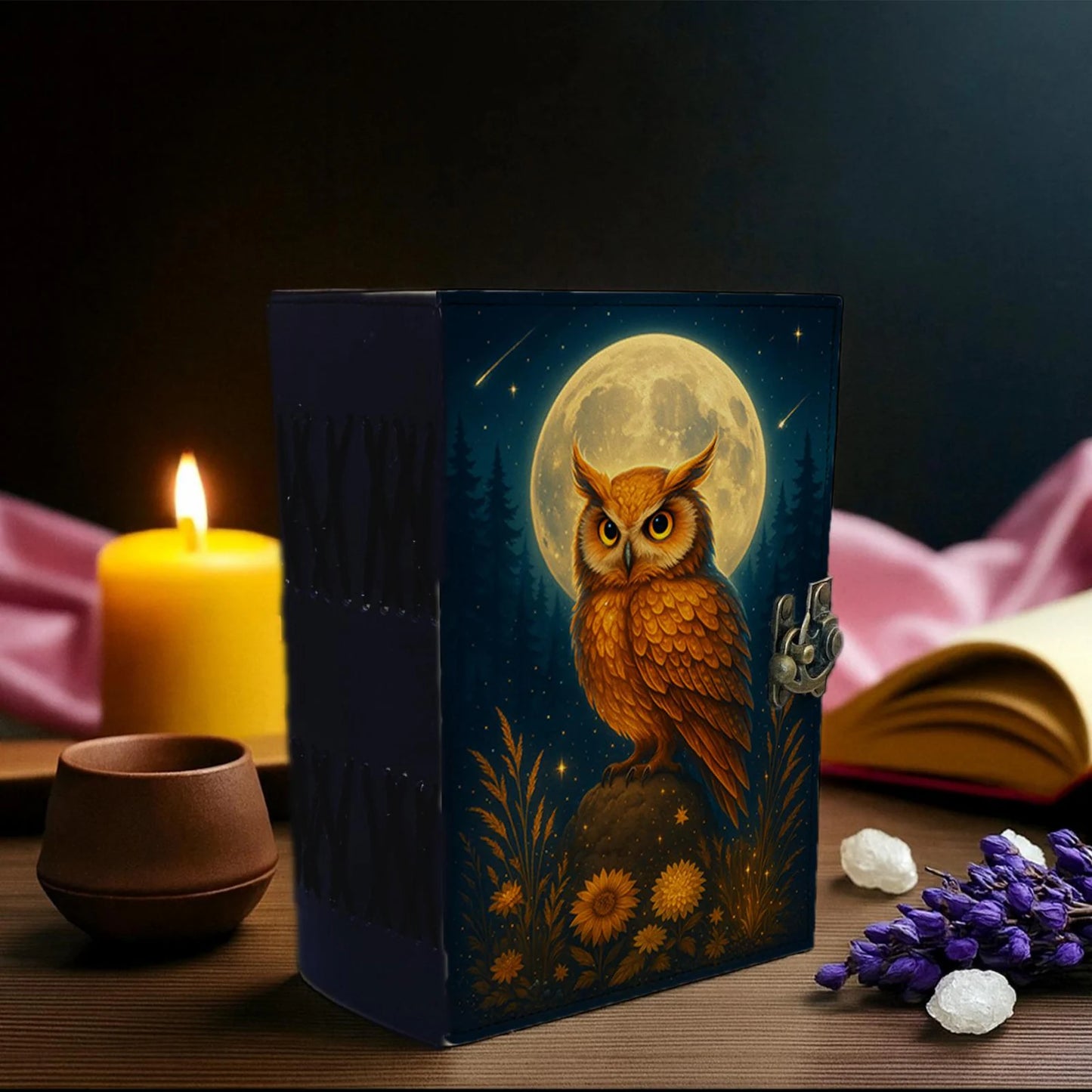 Owl Leather Journal – Handmade Gothic Grimoire Book of Shadows, 200 Pages Vintage Witchcraft Spellbook, Wiccan Pagan Magic Diary Occult Gift