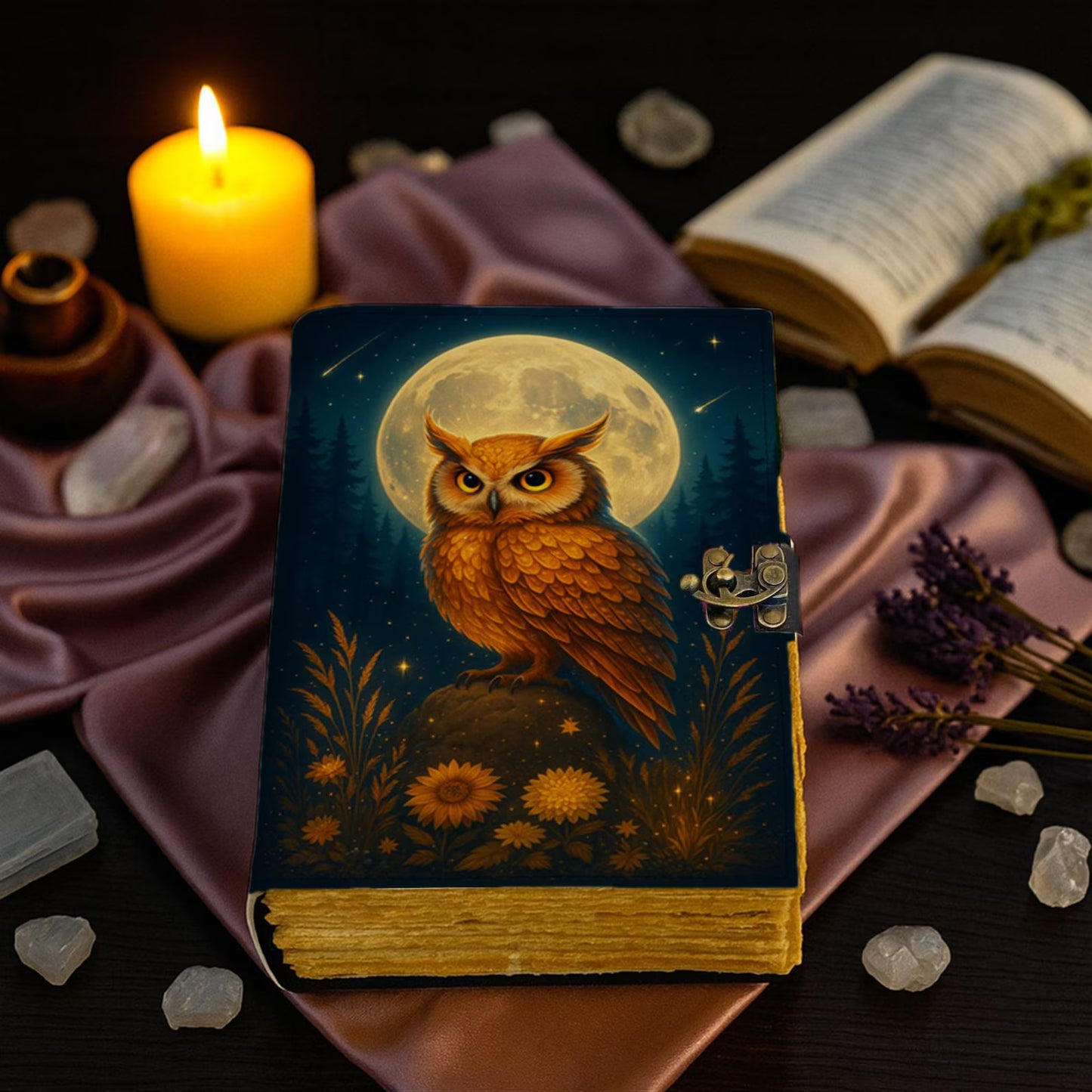 Owl Leather Journal – Handmade Gothic Grimoire Book of Shadows, 200 Pages Vintage Witchcraft Spellbook, Wiccan Pagan Magic Diary Occult Gift