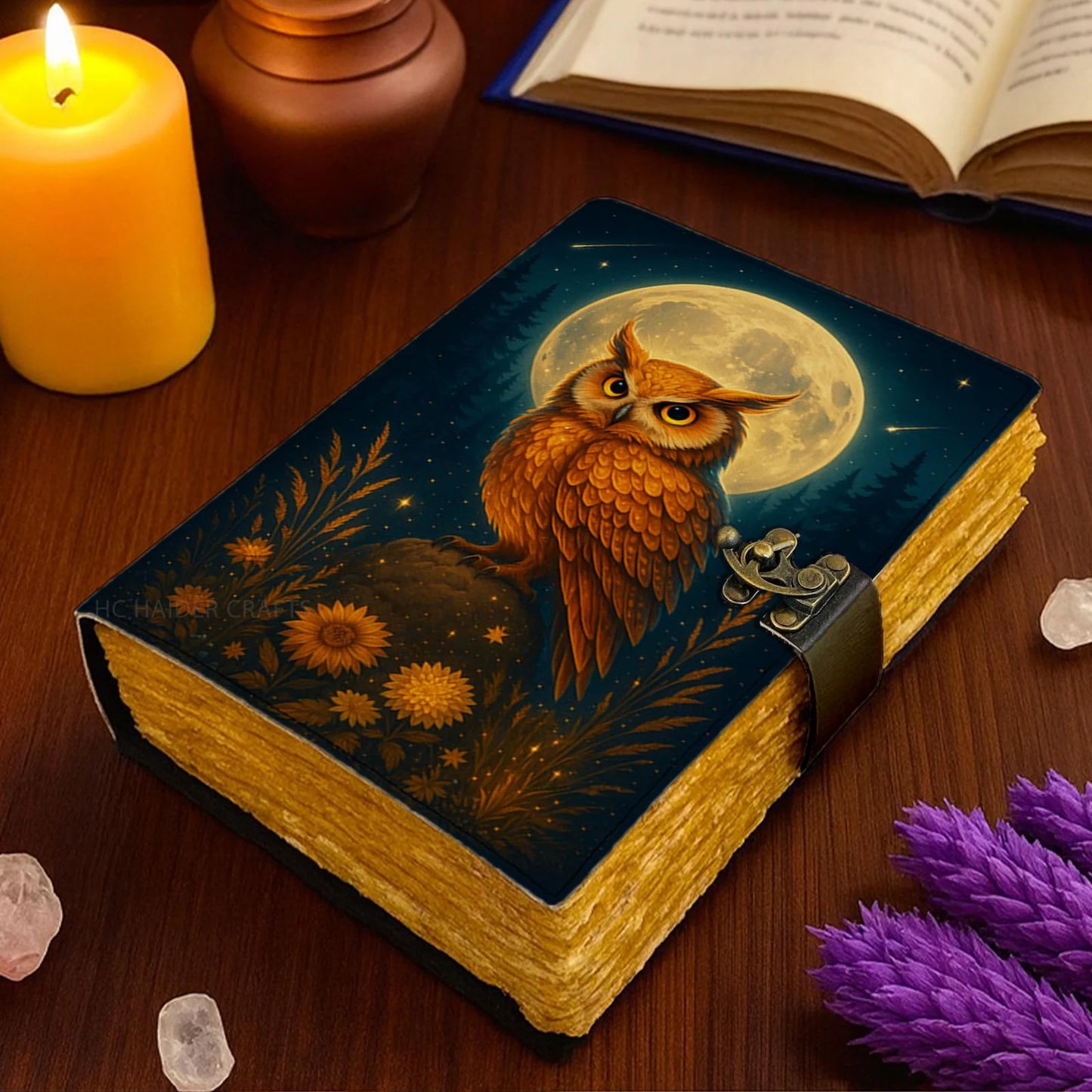 Owl Leather Journal – Handmade Gothic Grimoire Book of Shadows, 200 Pages Vintage Witchcraft Spellbook, Wiccan Pagan Magic Diary Occult Gift