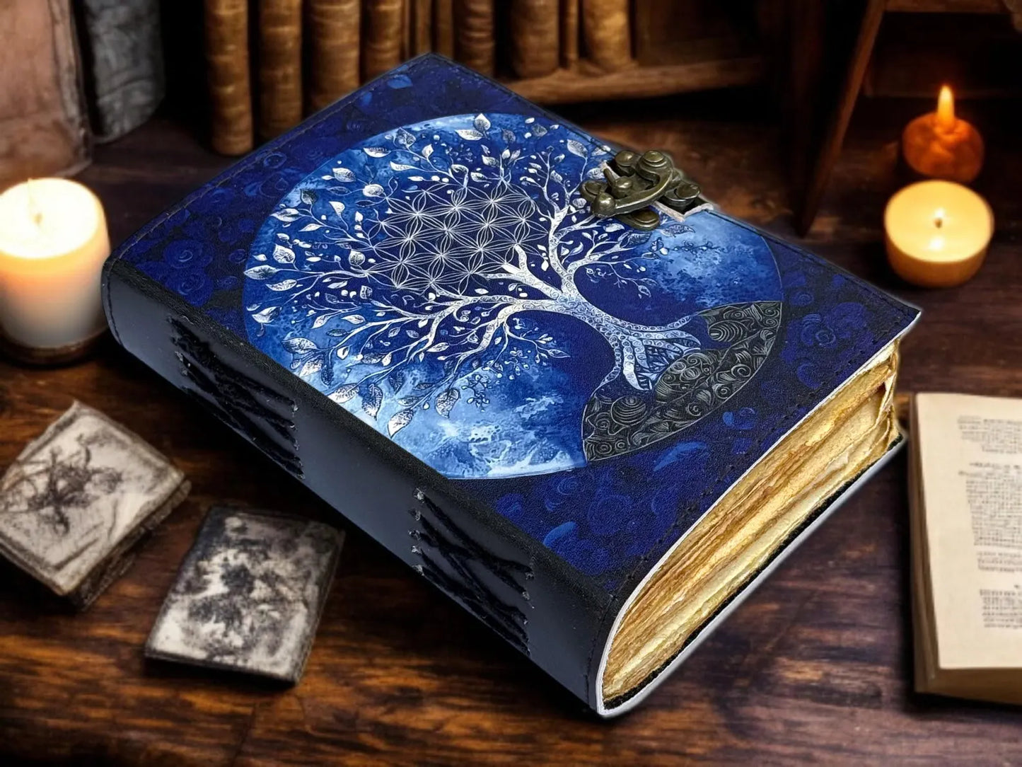 Moon Tree Leather Grimoire Journal Wiccan Book of Shadows Witchcraft Spell book & Wiccan Pagan Gothic Occult Gift for Him\Her