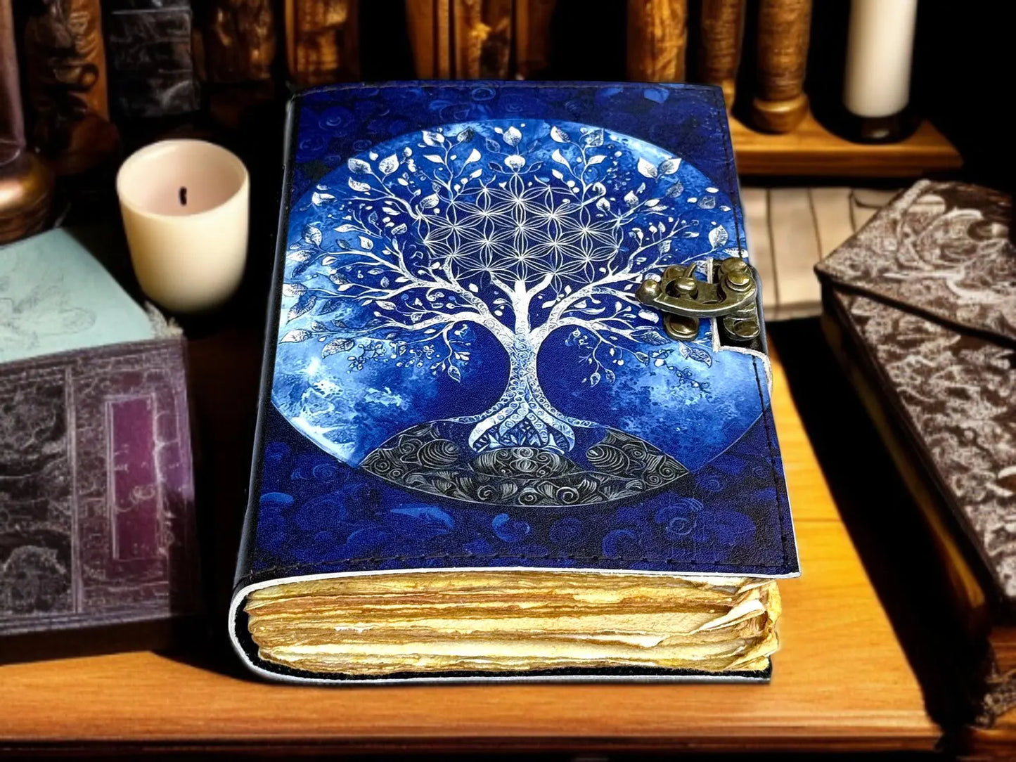 Moon Tree Leather Grimoire Journal Wiccan Book of Shadows Witchcraft Spell book & Wiccan Pagan Gothic Occult Gift for Him\Her