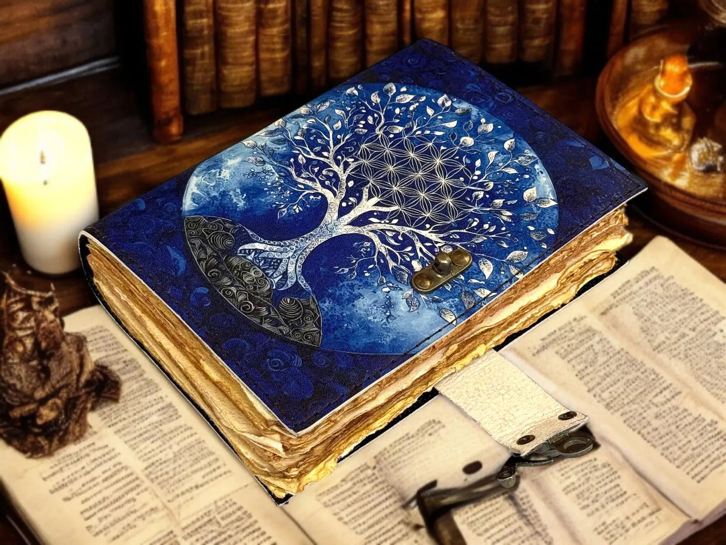 Moon Tree Leather Grimoire Journal Wiccan Book of Shadows Witchcraft Spell book & Wiccan Pagan Gothic Occult Gift for Him\Her