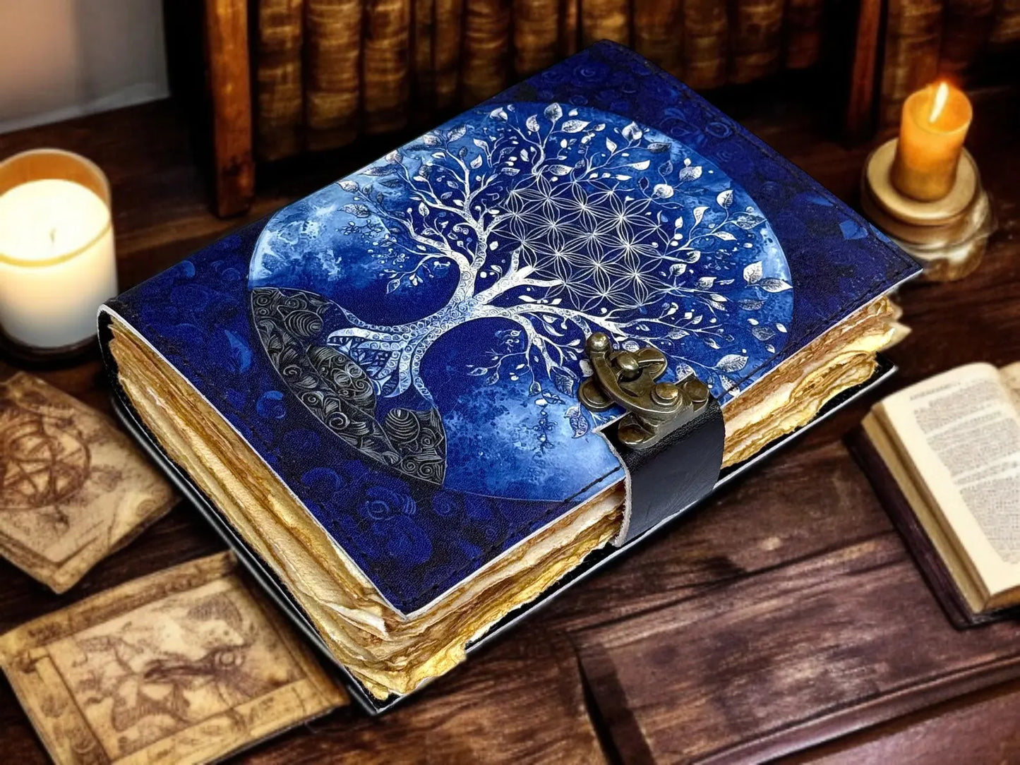 Moon Tree Leather Grimoire Journal Wiccan Book of Shadows Witchcraft Spell book & Wiccan Pagan Gothic Occult Gift for Him\Her