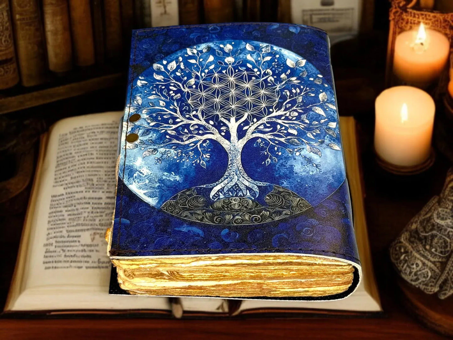 Moon Tree Leather Grimoire Journal Wiccan Book of Shadows Witchcraft Spell book & Wiccan Pagan Gothic Occult Gift for Him\Her