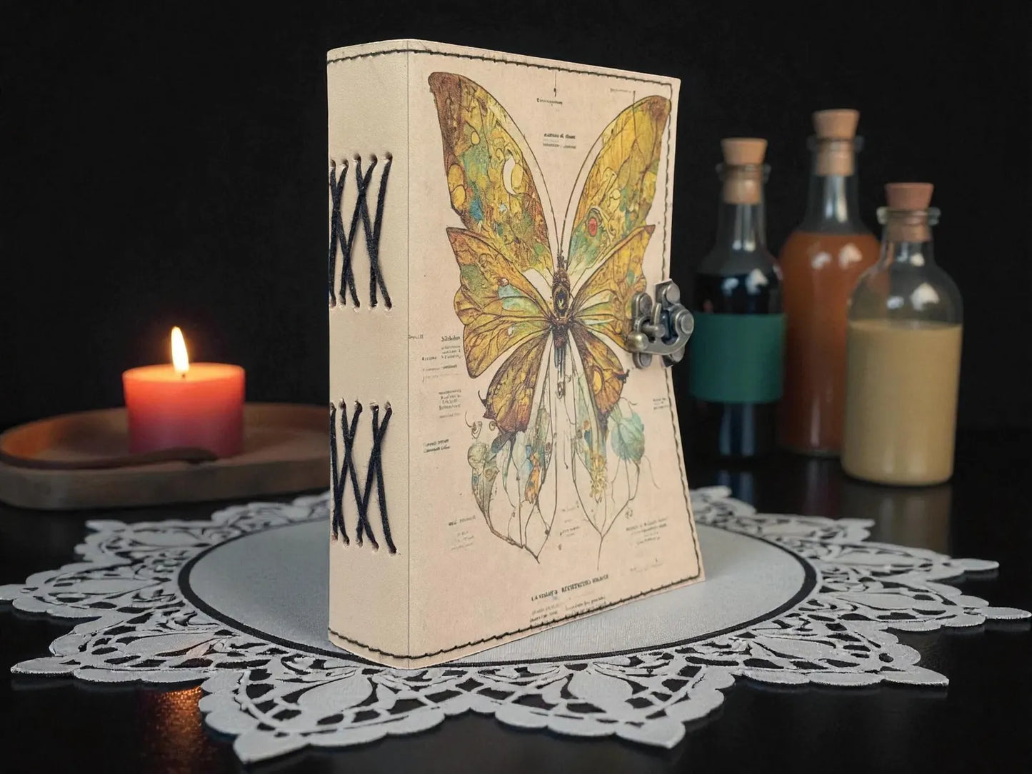 Luna Moth Leather Grimoire Journal – 400 Page Witchcraft Book of Shadows | Celestial Wiccan Spellbook, Gothic Pagan Witchy Gift Diary