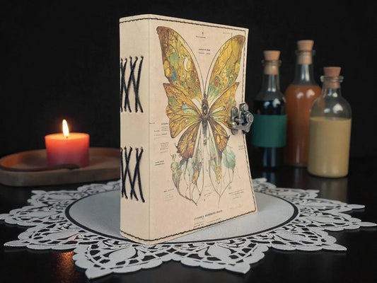 Luna Moth Leather Grimoire Journal – 400 Page Witchcraft Book of Shadows | Celestial Wiccan Spellbook, Gothic Pagan Witchy Gift Diary
