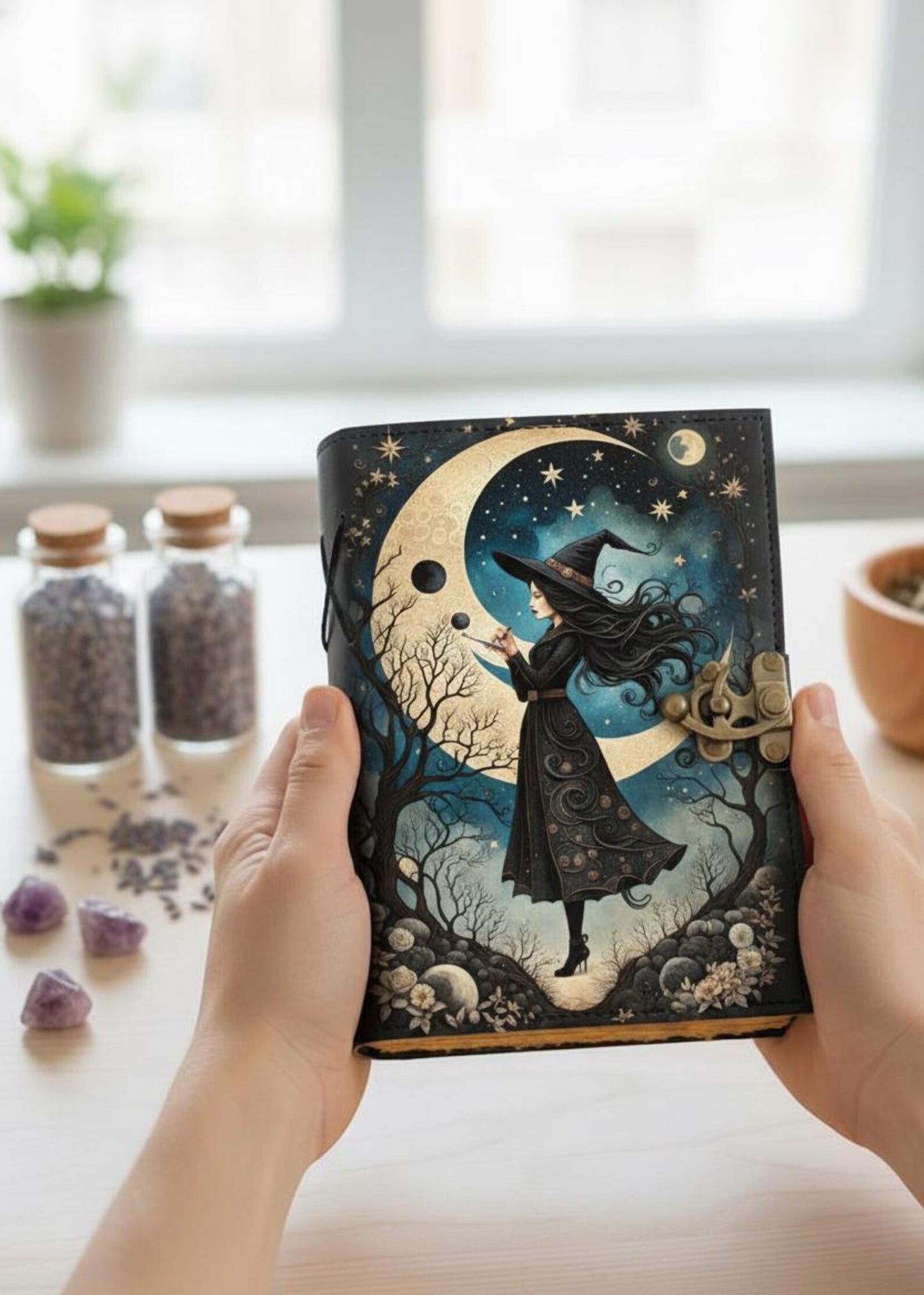Handmade Fairy Leather Journal: Locked Grimoire, Witchcraft Spellbook