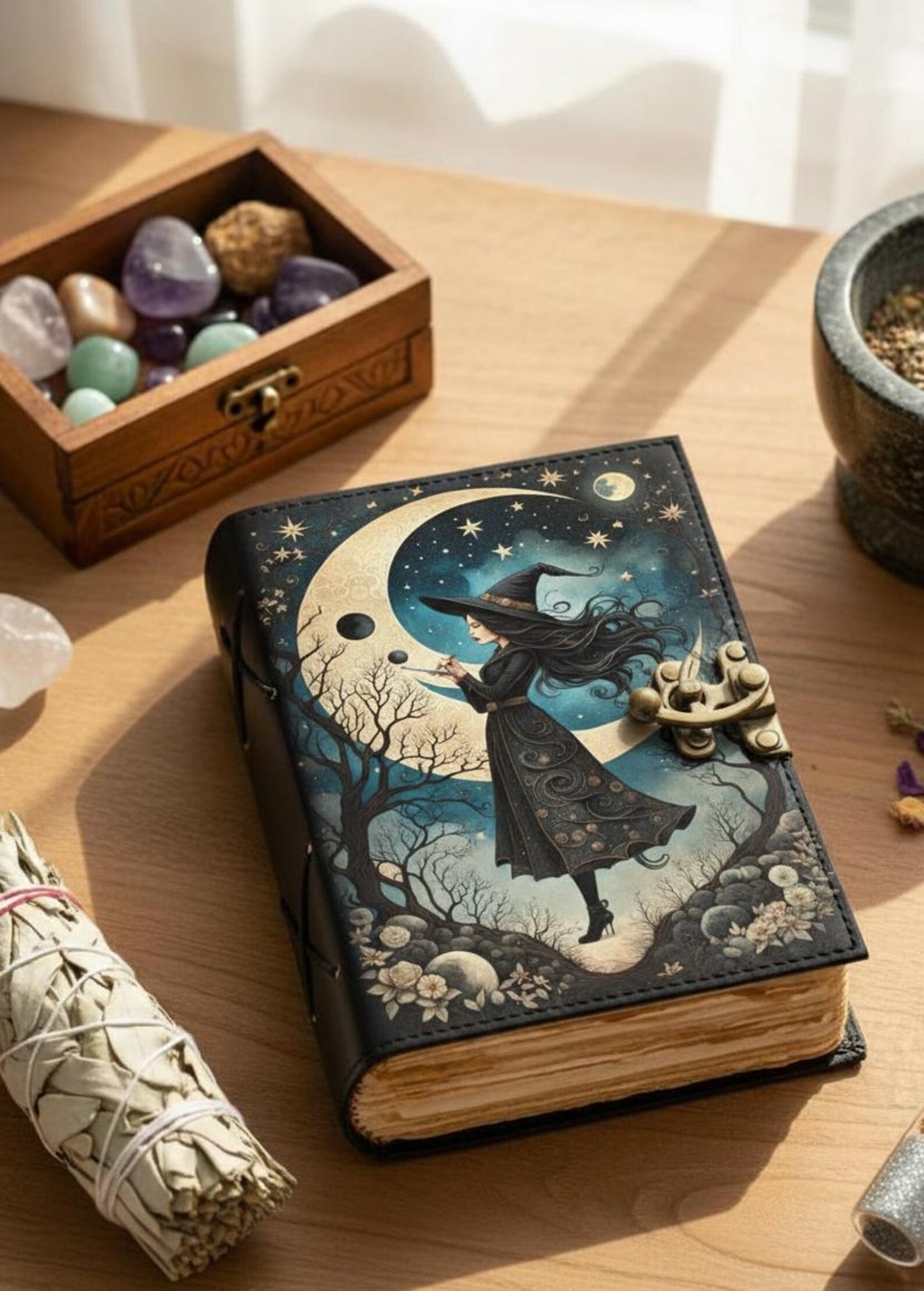 Handmade Fairy Leather Journal: Locked Grimoire, Witchcraft Spellbook