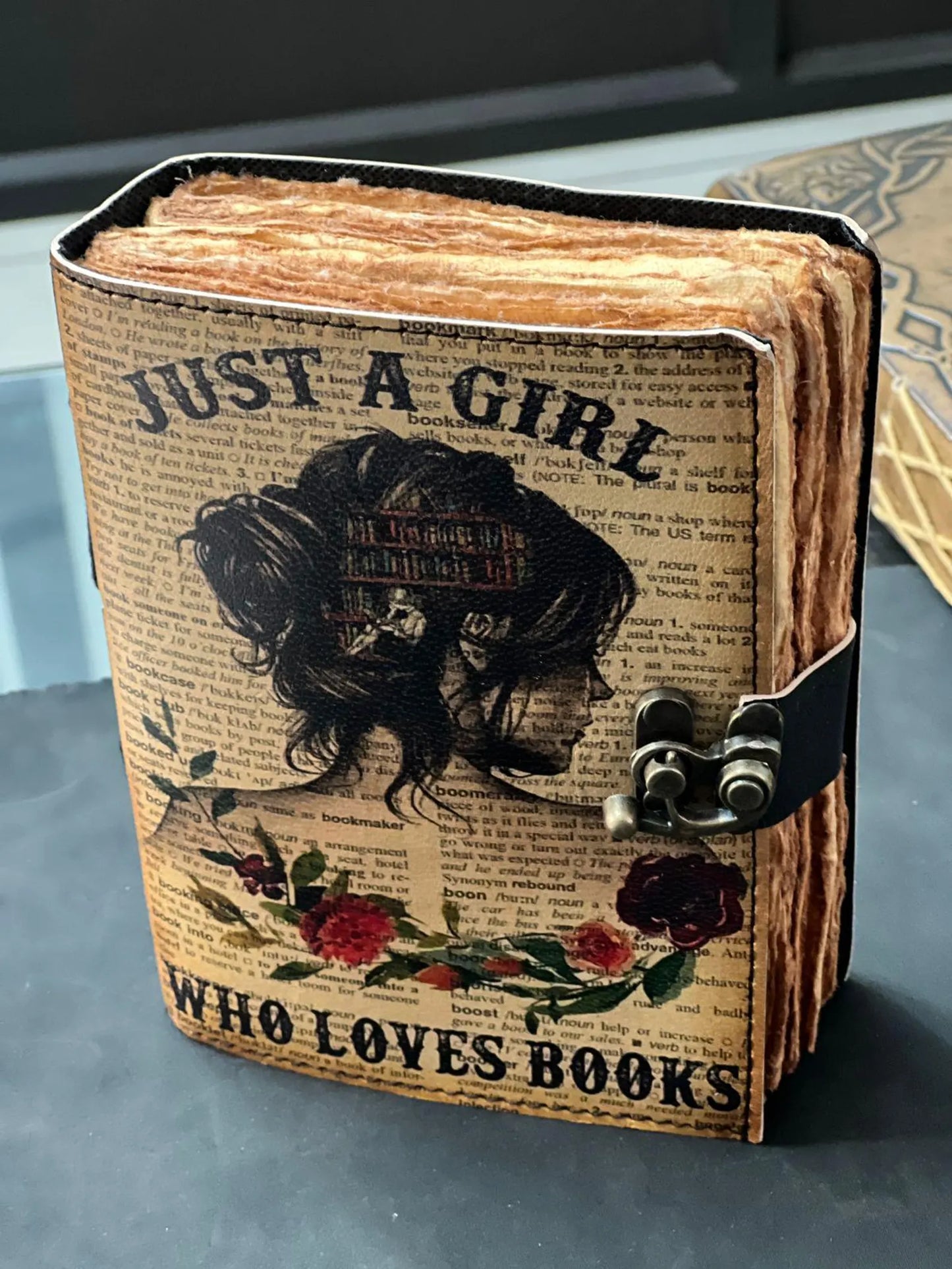 Just a Girl Who Loves Books – UV Print Leather Journal with Deckle Edge Paper (5x7), Christmas Gift For Women, perfect gift for women