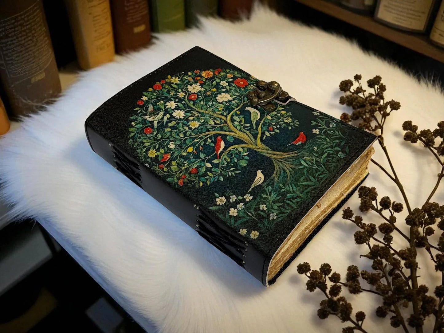 Celestial Tree of Life Leather Journal | Handmade Grimoire Moon Spell Book | Antique lock Closure | Christmas Gifts for Him & her