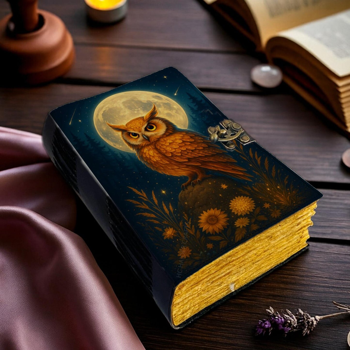 Owl Leather Journal – Handmade Gothic Grimoire Book of Shadows, 200 Pages Vintage Witchcraft Spellbook, Wiccan Pagan Magic Diary Occult Gift