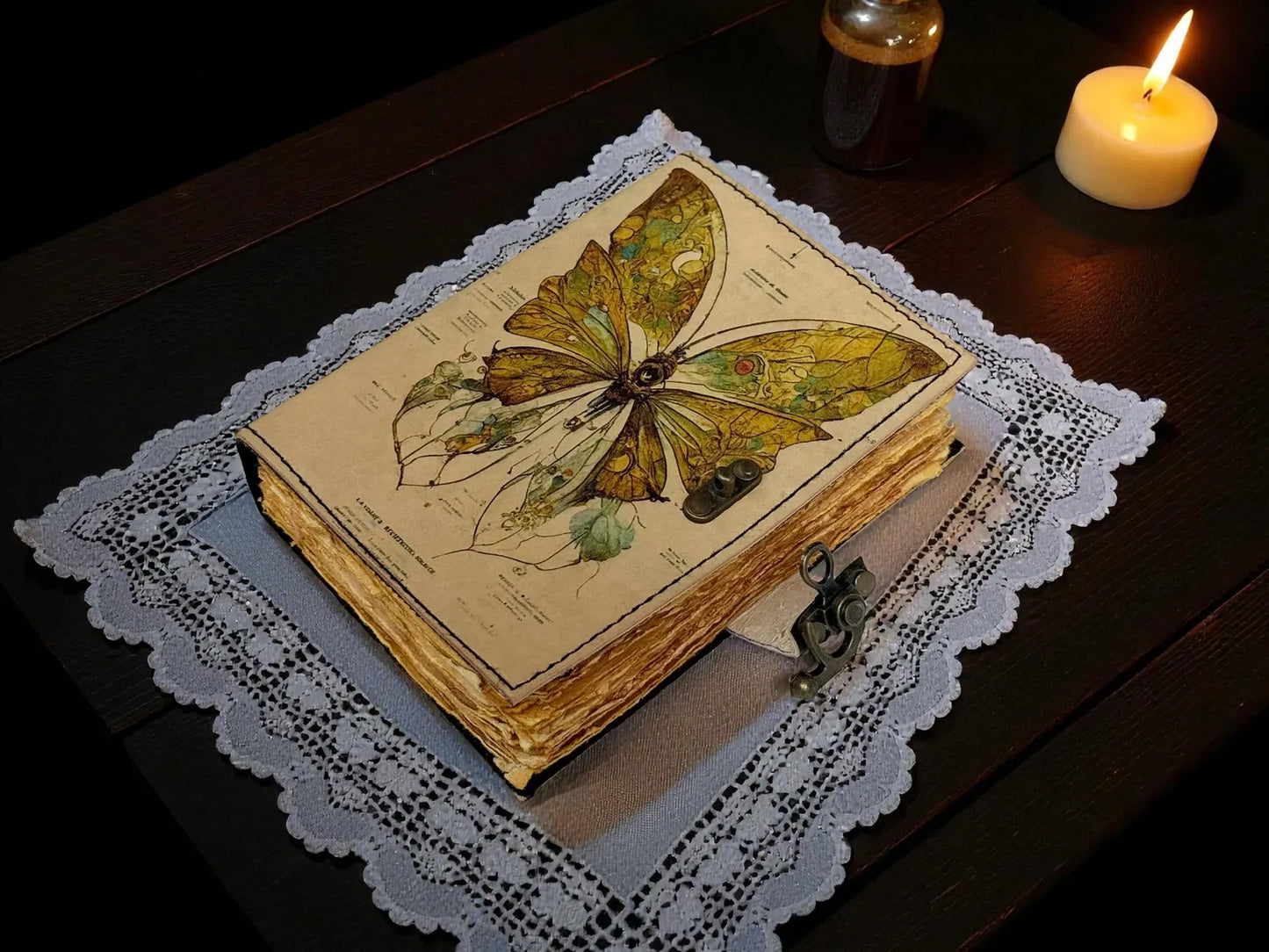 Luna Moth Leather Grimoire Journal – 400 Page Witchcraft Book of Shadows | Celestial Wiccan Spellbook, Gothic Pagan Witchy Gift Diary