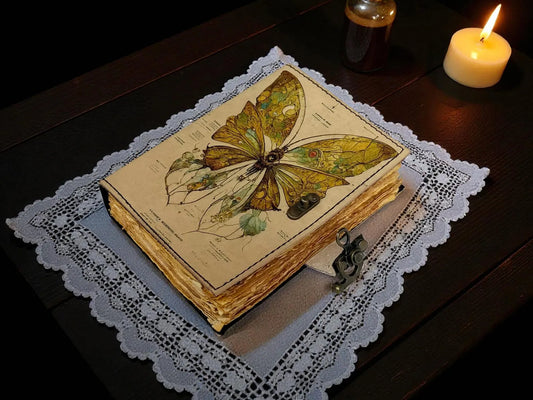 Luna Moth Leather Grimoire Journal – 400 Page Witchcraft Book of Shadows | Celestial Wiccan Spellbook, Gothic Pagan Witchy Gift Diary