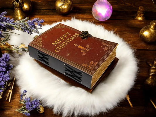 Handmade Christmas Leather Journal – Vintage Embossed Writing Diary