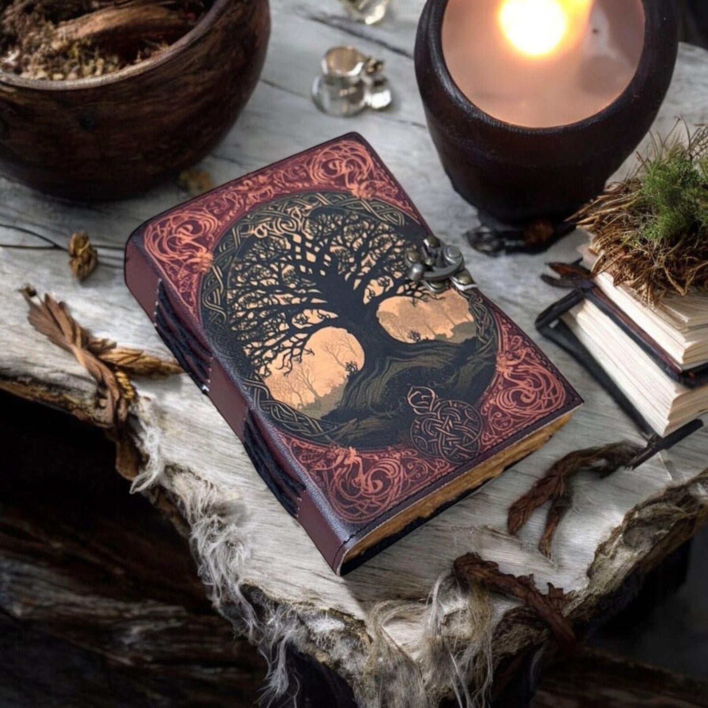 Tree of Life Journal, Celtic Leather Diary, Yggdrasil Gift, Custom Name Sketchbook, Spiritual Gift for Her