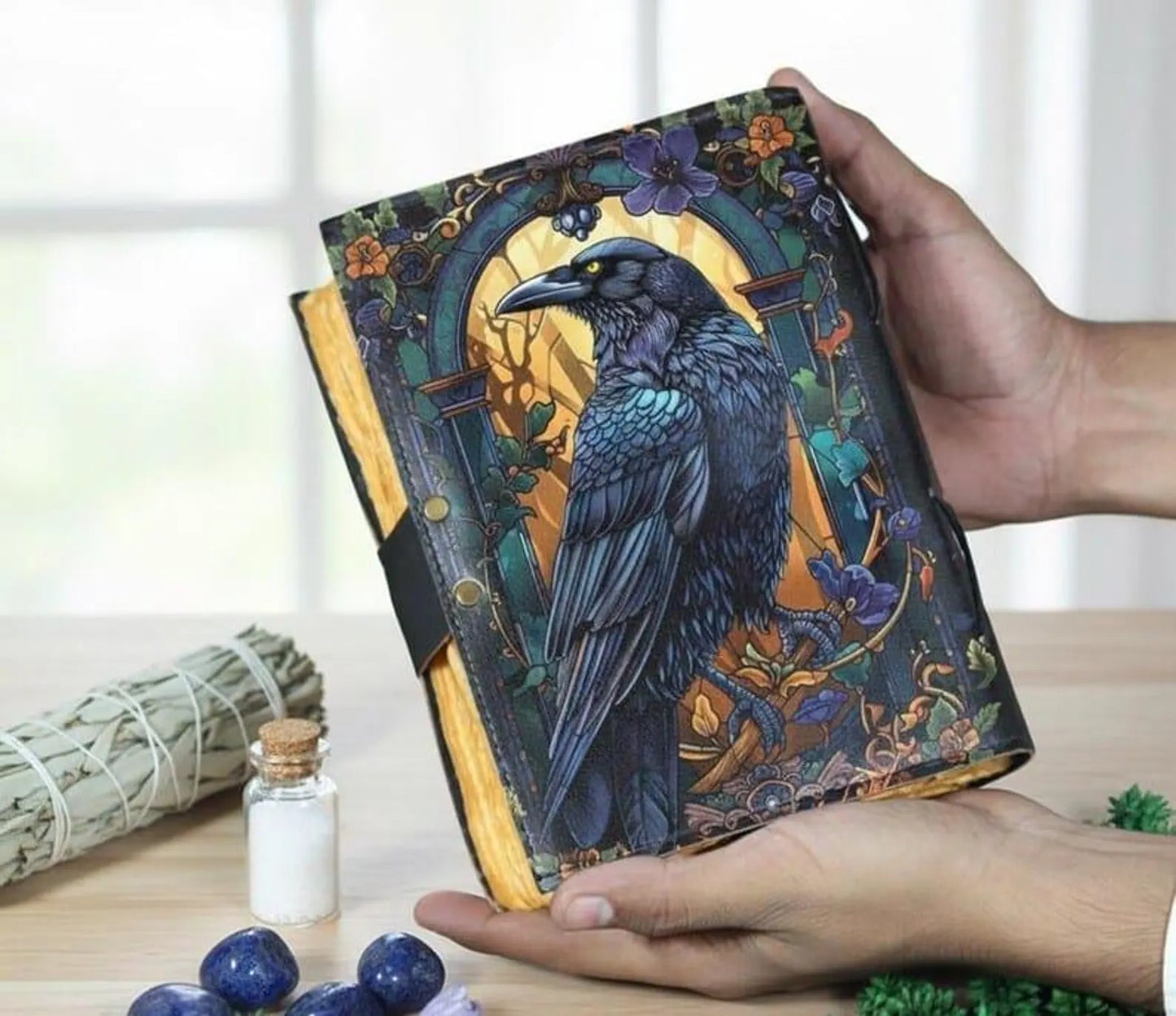Raven Leather Grimoire - Gothic Book of Shadows, Witchcraft Spell Journal Grimoire Journal