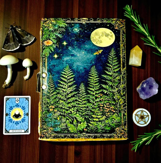 Green Tree Leather Vintage Moon Forest Grimoire 200 Page Handmade Book of Shadows, Spell book Wiccan Pagan Gothic Magic Diary Gifts |