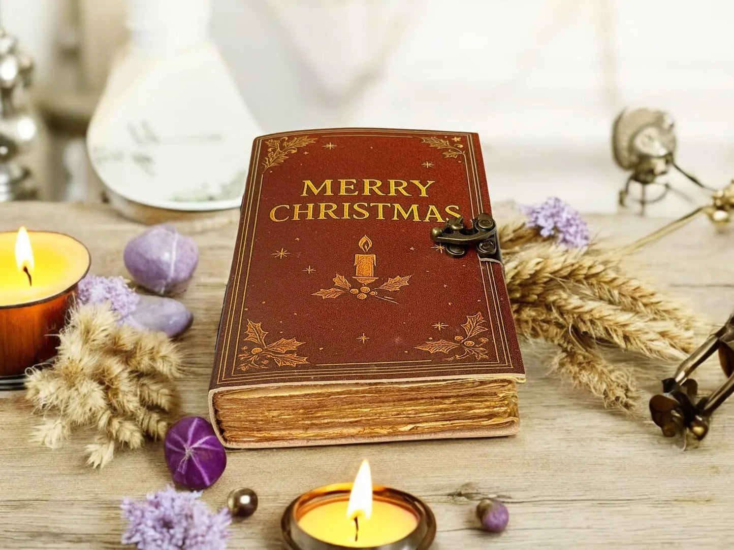 Handmade Christmas Leather Journal – Vintage Embossed Writing Diary