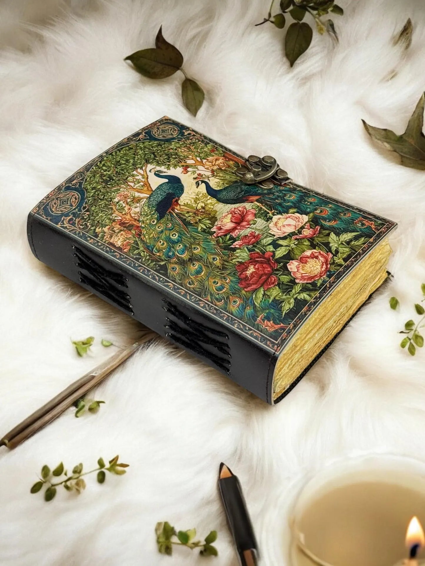 Peacock Leather Journal Leather Grimoire