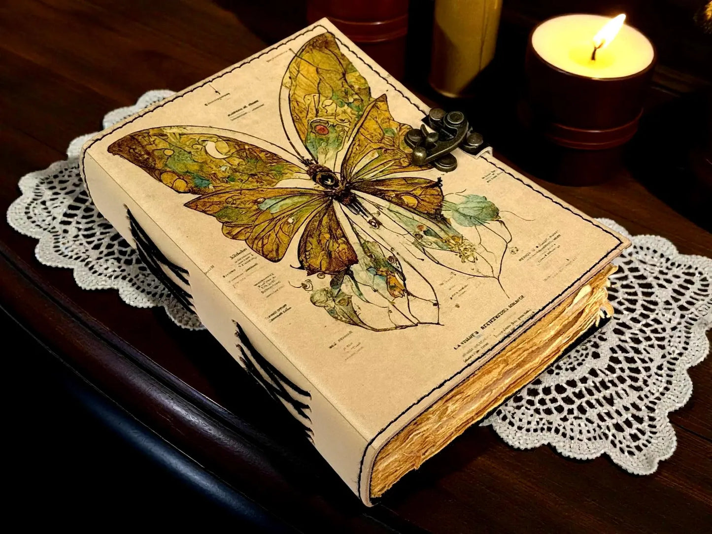 Luna Moth Leather Grimoire Journal – 400 Page Witchcraft Book of Shadows | Celestial Wiccan Spellbook, Gothic Pagan Witchy Gift Diary