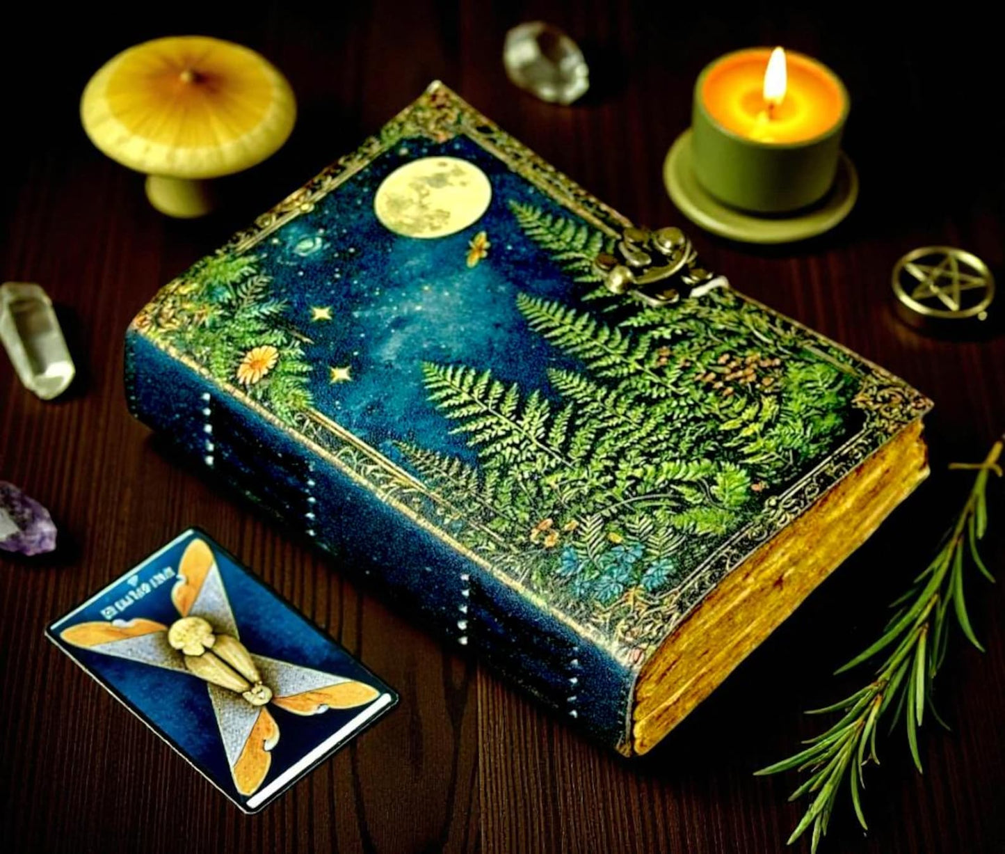 Green Tree Leather Vintage Moon Forest Grimoire 200 Page Handmade Book of Shadows, Spell book Wiccan Pagan Gothic Magic Diary Gifts |