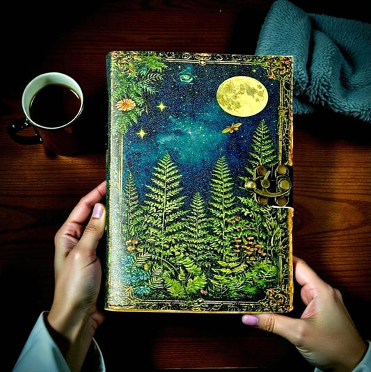 Green Tree Leather Vintage Moon Forest Grimoire 200 Page Handmade Book of Shadows, Spell book Wiccan Pagan Gothic Magic Diary Gifts |