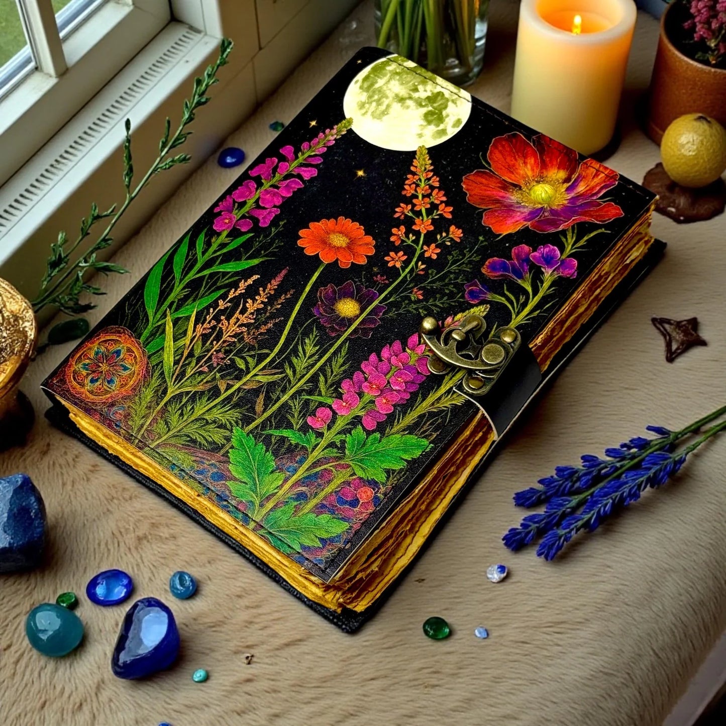 Floral Leather Journal – Vintage Flower Embossed Notebook | Handmade Writing Diary & Sketchbook | Gift for Her Writers Artists