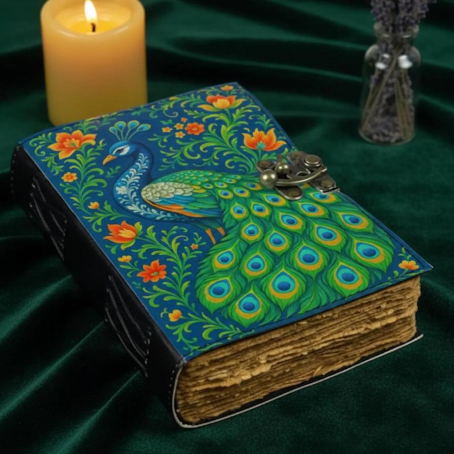 Peacock Leather Journal – Handmade Peacock Diary with Lock – Vintage Notebook Sketchbook – Gift for Writers Artists – Unique Journal