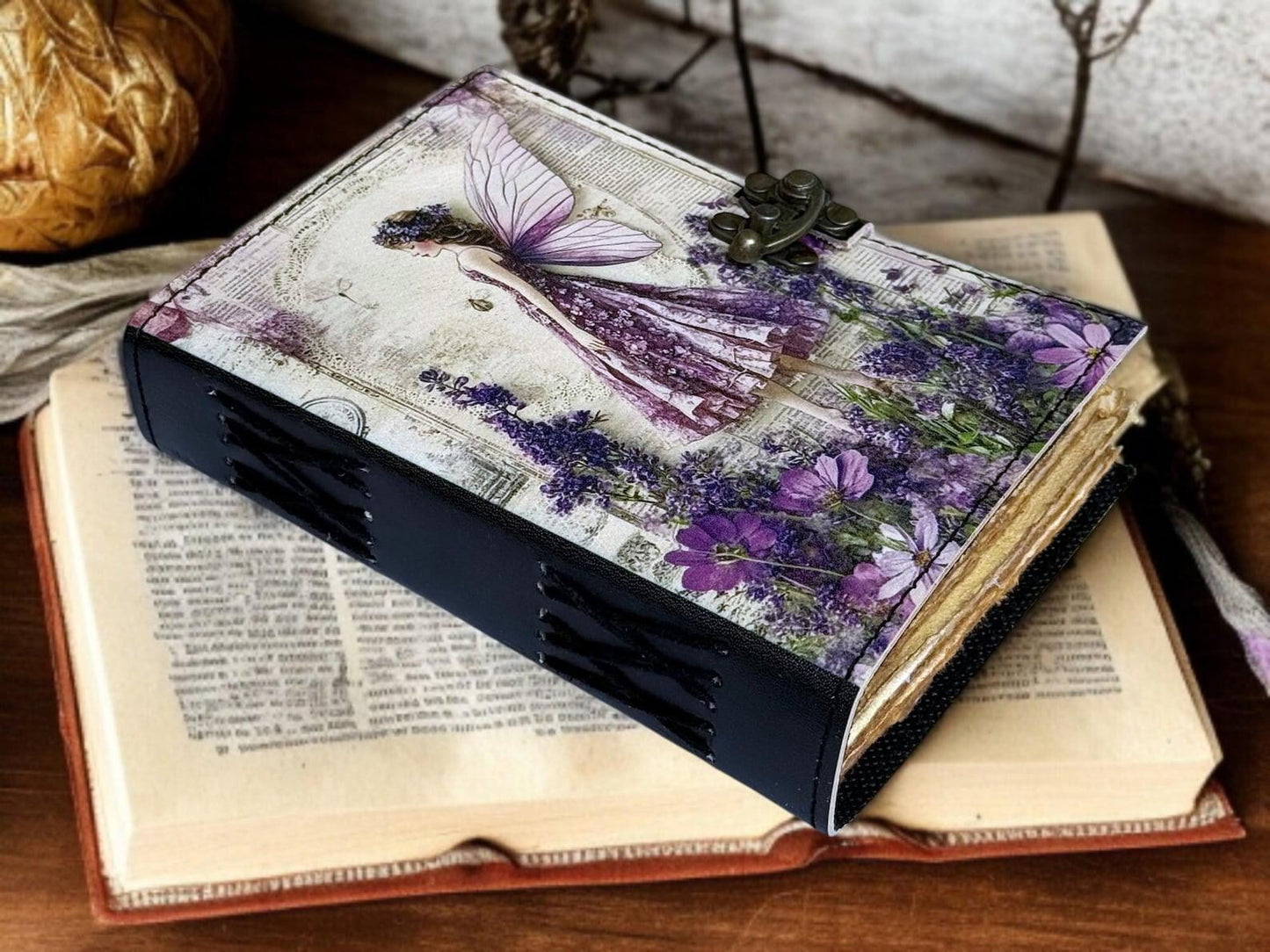 Fairy Leather Grimoire Journal – Refillable Book of Shadows, Witchcraft Spellbook, Wiccan Pagan Gothic Witchy Journal Gift for Her